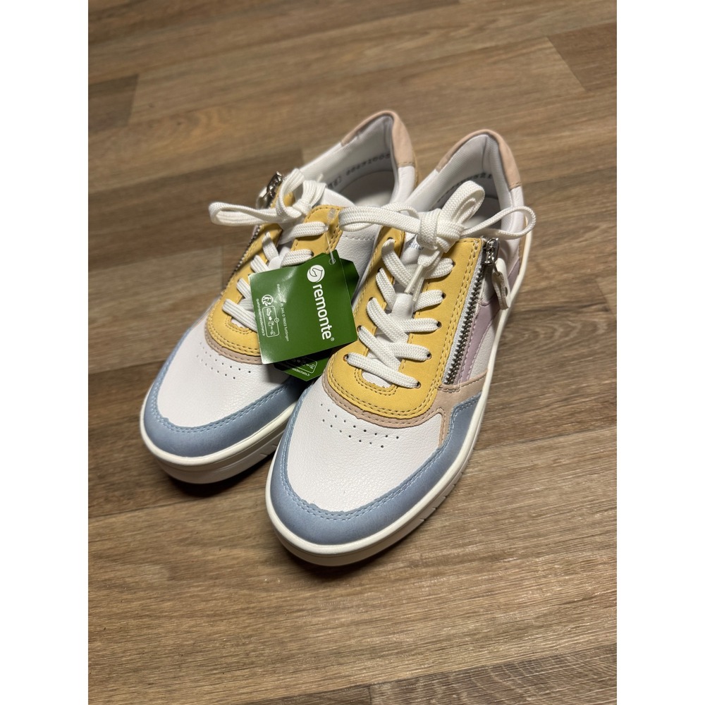 Remonte Women Pastel Colorblock Leather Sneakers Side Zip Low Top White Yellow - Picture 5 of 9